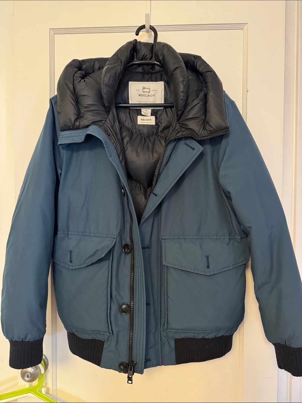 Woolrich Men's Teal Blue Puffer Jacket with Black Liner